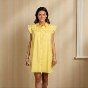Bright Yellow Ruffle Sleeve Shirt Dress – Women’s Size L